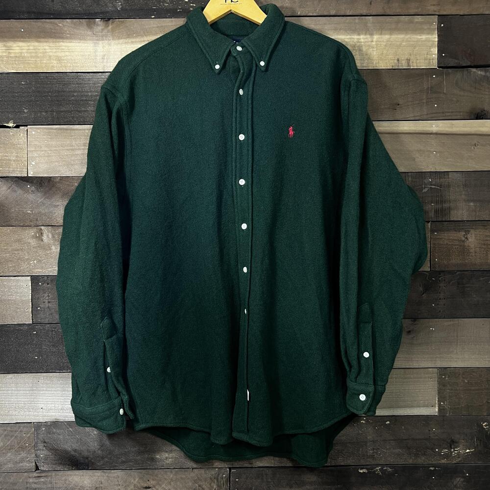 Ralph Lauren Shirt Mens XL Green Wool Flannel Long Sleeve Button Down USA